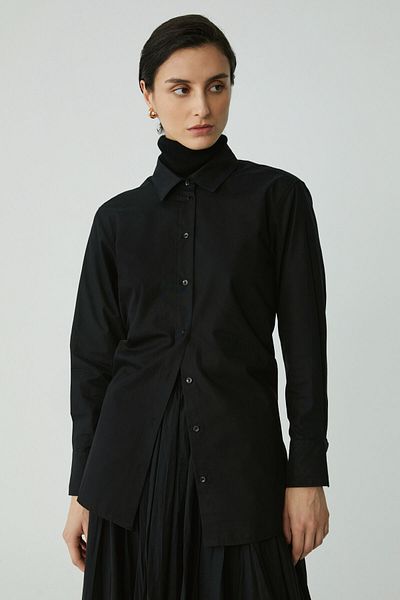 ETHIQUET Cămașă neagră, cu manșete, din poplin, pentru femei, 100% bumbac organic, cu tăiere supradimensionată