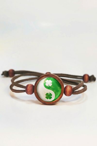 Tahtakolik Yinyang Clover Wooden Bracelet Single Size N11.55856