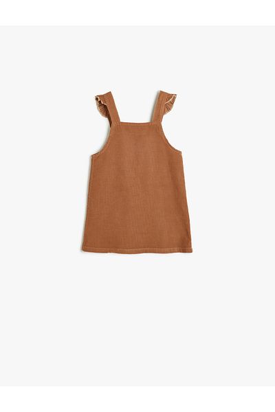 Koton Cotton Floral Embroidery Detailed Strap Velvet Salopet Dress