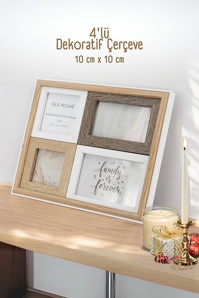 GRİMOR Life Ramă foto decorativă din lemn din 4 piese - Ramă decorativă multiplă 10x10 cm