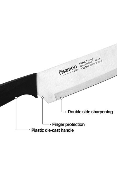 Fissman 3-Piece Knife Set Stainless Steel, 8'' Chef Knife | 5'' Utility Knife | 3.5'' Paring Knife