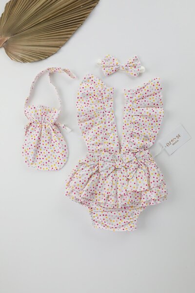 ÖZSEMODA Ruffle Salopet with Pink Polka Dot Shorts