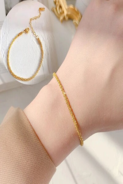 DEMOKAN Kadın Çelik Bileklik Elmas Zincir Kararmaz Çelik Bileklik