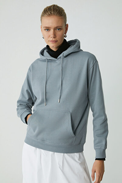 ETHIQUET Γυναικείο φούτερ Abelia με κουκούλα Comfort Fit μπλε με μαλακό χοντρό ύφασμα και φλις εσωτερικά