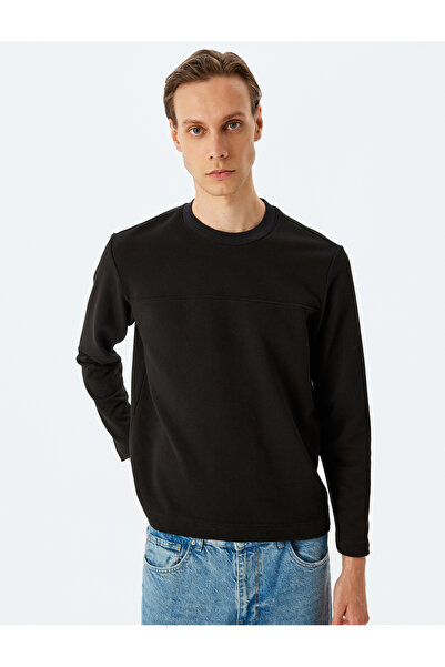 Koton Βασικό φούτερ με λαιμόκοψη με μακρυμάνικο βαμβακερό μείγμα με λεπτομέρεια ραφής