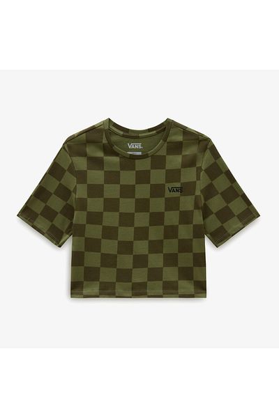 Vans Tricou Checker Crew Crop Ii Kadın Haki
