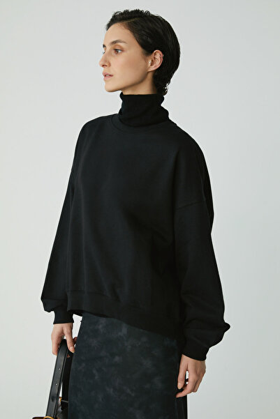 ETHIQUET Modest Barborabb Kadın Relaxed Içi Polarlı Yumuşacık Comfort Fit Siyah Büyük Beden Sweatshirt