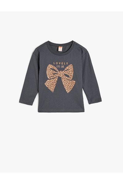 Koton Cotton Long Sleeve Bow Crew Neck T-Shirt