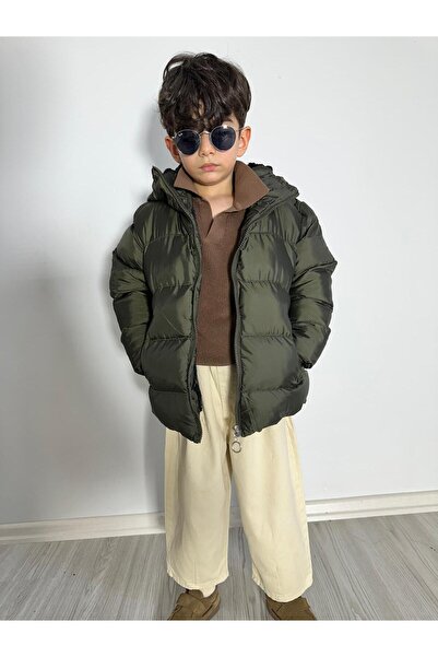 LNASLSTORE Erkek Çocuk Bebek Şişme Sabit Kapüşonlu Siyah Mont