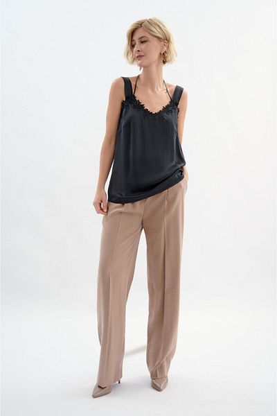Escada Lace Neck Silk Blouse with Neck Strap Detail