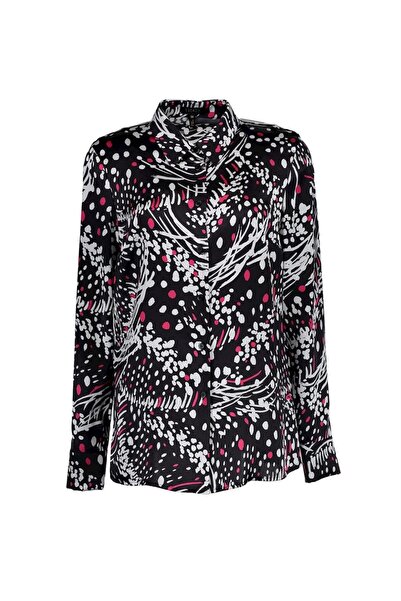 Escada Renk Desenli Siyah İpek Gömlek