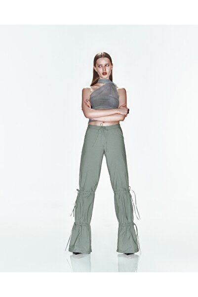 Khela The Label GET OVER IT PANTS IN SEA MOSS Yeşil Bağcık Büzgü Detaylı Uzun...