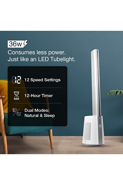 Tesora Aero Stream Tower Fan 40" | Digital Touch | Remote Control | 120° Oscillation | 12 Speeds