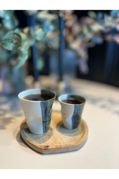Kütahya Porselen Crash 2-Person Espresso Coffee Set Cream/Blue