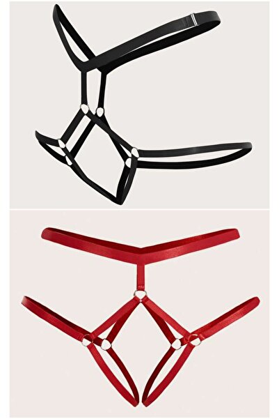 Maly Love Kadın 2li Paket Siyah ve Kırmızı Lastikli Tanga