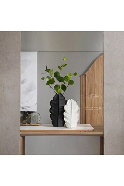 Lui Tasarım Modern Iskandinav Bohem Yaprak Vazo 2li Set Siyah Beyaz