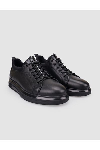 Cabani 100% Genuine Leather Black Lace-Up Men's Casual Shoes