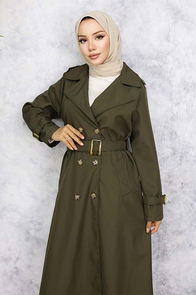benguen 4951 Trench Hijab Kaki cu centură model