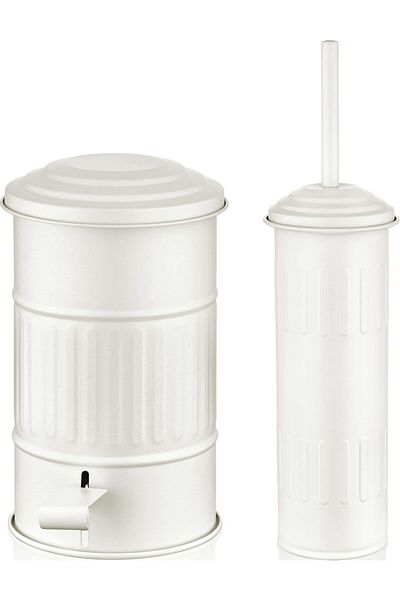 LUCKYHOMES Βούρτσα WC 40x11 cm Γαλβανισμένη Μεταλλική Τουαλέτα - Λευκό & Μαύρο Ανοξείδωτο Πολυτελές