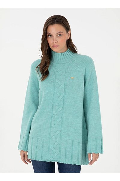 U.S. Polo Assn. Η.Π.Α. Polo Assn. Γυναικείο πουλόβερ Water Green Oversize - Όρθιο MERA DMLS