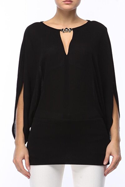 Escada Pencere Detaylı Aksesuarlı Yarasa Kol Transparan Bluz