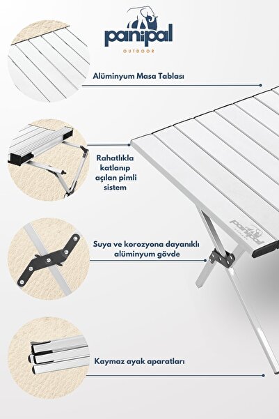 Panipal Outdoor Alüminyum, Katlanabilir Kamp ve Piknik Masası, Omuz Askılı Taşıma Çantasıyla L