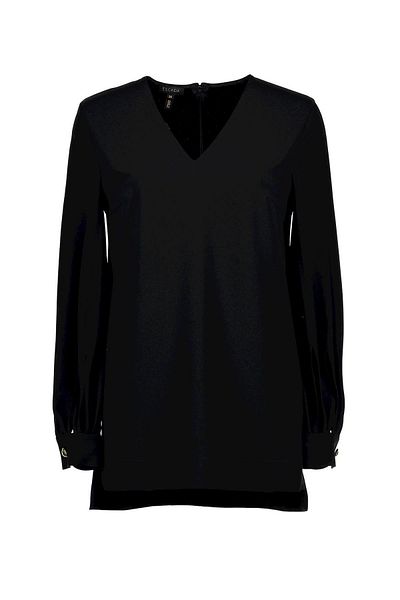 Escada V Neck Cuff Sleeve Long Back Blouse