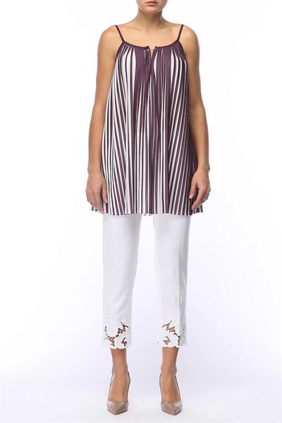 Escada Rope Strap Striped Loose Cut Long Blouse