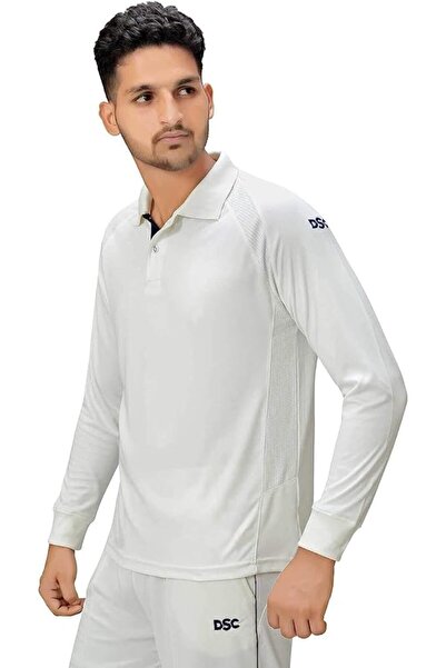 DSC Men's Passion Polyester Full Sleeve Cricket T-shirt | Size 28 | White/nav...