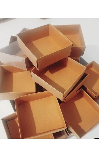 Modern Box 7x7x3 Cm Asetat Kapaklı Kraft Kutu Düğün Nişan Kına Hediyelik Kutu 50 Adet