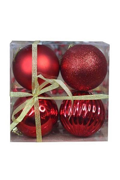 Parti Dükkanım Christmas Tree Ornament Red 4 Pieces 10 cm