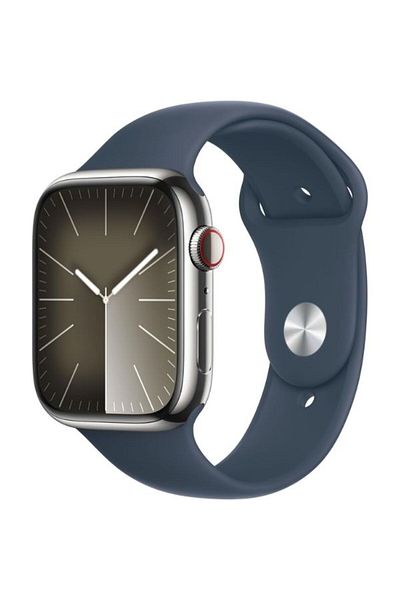 Apple Watch Series 9 GPS + Cellular |45mm| Color Silver | Stainless Steel Case with Storm Blue Sport