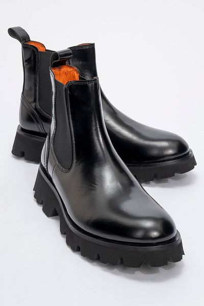 MARCOMEN Men's Thick Sole Flexible Side Band Chelsea Boots Real Leather Mc 20285 Black