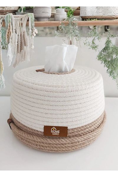 HomeTurko Boho Design - Versatile Jute Round Napkin Holder Wicker Napkin Box, Home Office Item