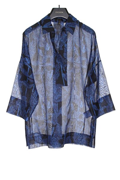 Escada Polo V Yaka Desenli Uzun Kol Pamuk ve İpek Bluz