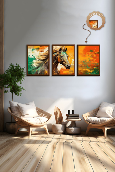 wudie Pictură decorativă din 3 piese, cu cadru din lemn, pictură abstractă, p...