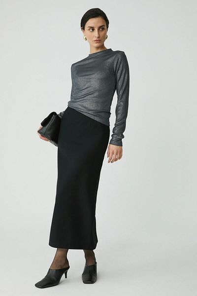 ETHIQUET Modest Faye Women's Coated Corduroy Look Polyester Slim Cut Basic Anthracite Blouse