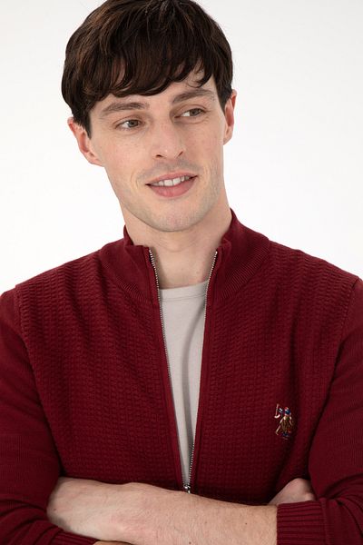 U.S. Polo Assn. Ανδρική ζακέτα Claret Red Basic Knitwear 50288871 -VR014