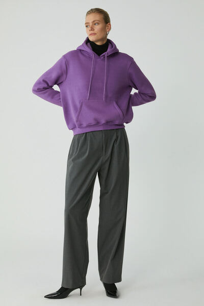 ETHIQUET Γυναικείο φούτερ Diane Comfort Fit με κουκούλα μωβ με φλις εσωτερικά