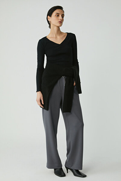 ETHIQUET Gıllıs Women's Cotton V-Neck Black Blouse