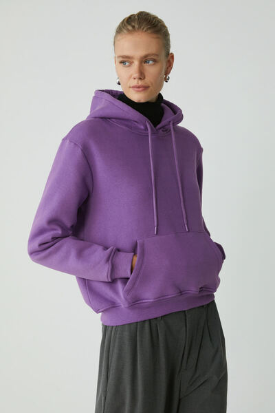 ETHIQUET Γυναικείο φούτερ Diane Comfort Fit με κουκούλα μωβ με φλις εσωτερικά