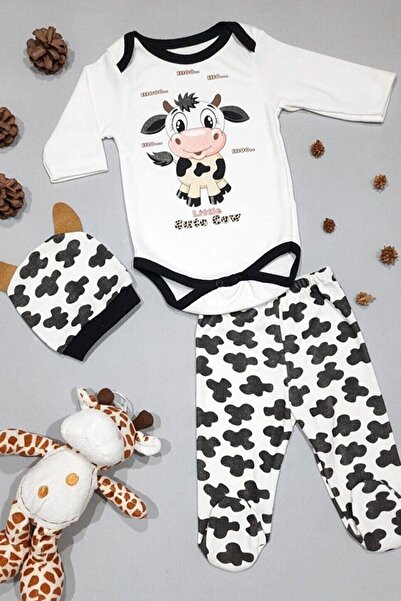 CUBBİCO Unisex Bebek Inek 3 Lü Zıbın Takımı