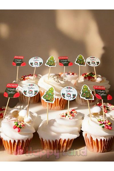 Happyland New Year's Toothpick Decorated Cupcake - 12 Pieces
