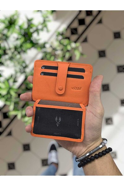 VİSSO Orange 653 Orange Color World Genuine Leather Wallet Bag Card Holder Women Men Model