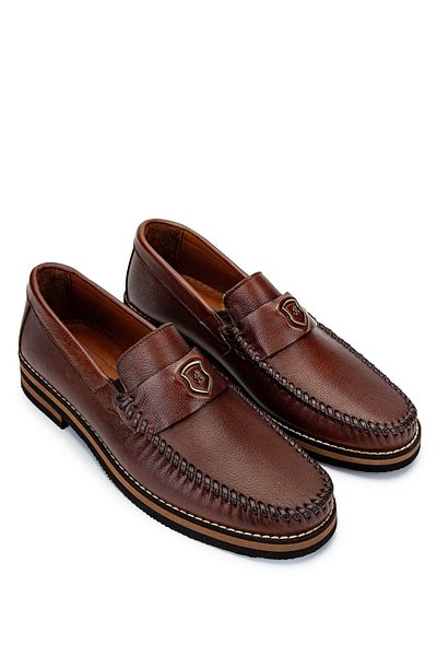 Tamer Tanca Men's Genuine Leather Tan Leather Loafer Shoes