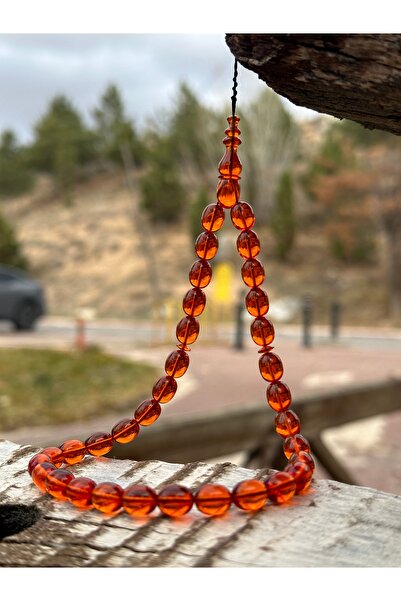 TESBİHSARAYI مسبحة كتلة النرد الناري العنبر - مع صندوق خشبي خاص