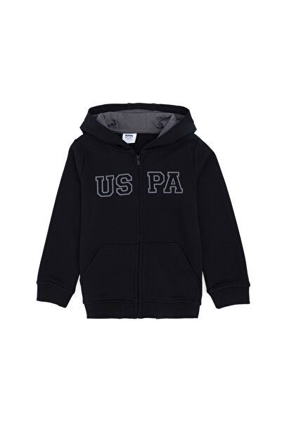 U.S. Polo Assn. Erkek Çocuk Siyah Fermuarlı Kapüşonlu Sweatshirt 50313844-VR046