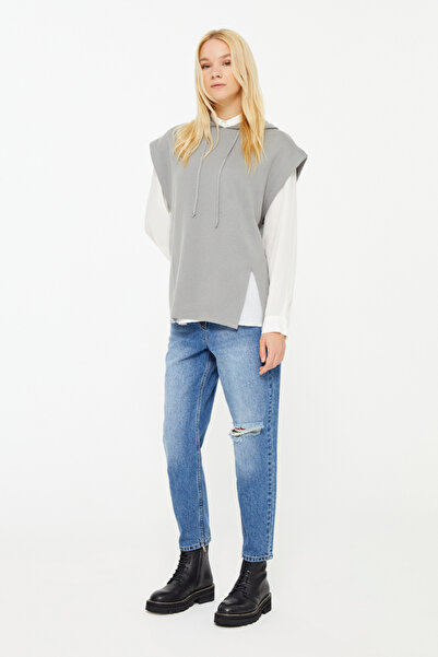 Naramaxx Tek Yanı Yırtmaçlı Kapüşonlu Triko Süveter