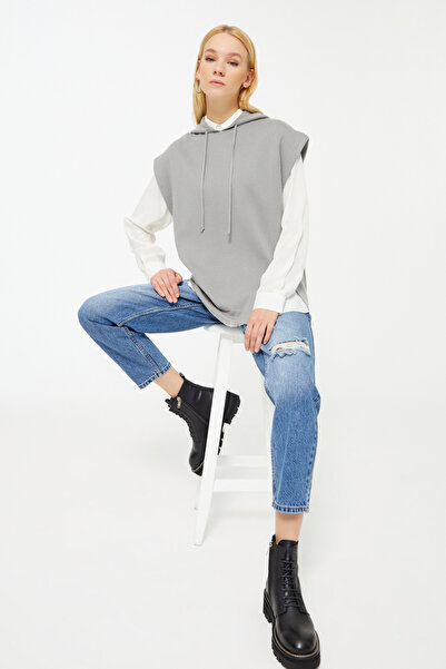 Naramaxx Tek Yanı Yırtmaçlı Kapüşonlu Triko Süveter