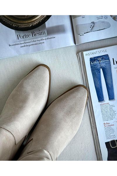 Zuum Γυναικείες μπότες Western Beige Suede Farmer 100% γνήσιο δέρμα